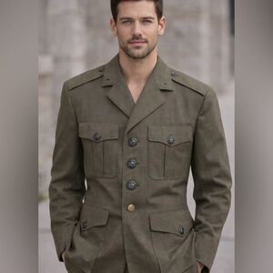🪖 Vintage 1950s–60s Olive Military-Style Wool Jacket | USMC Buttons